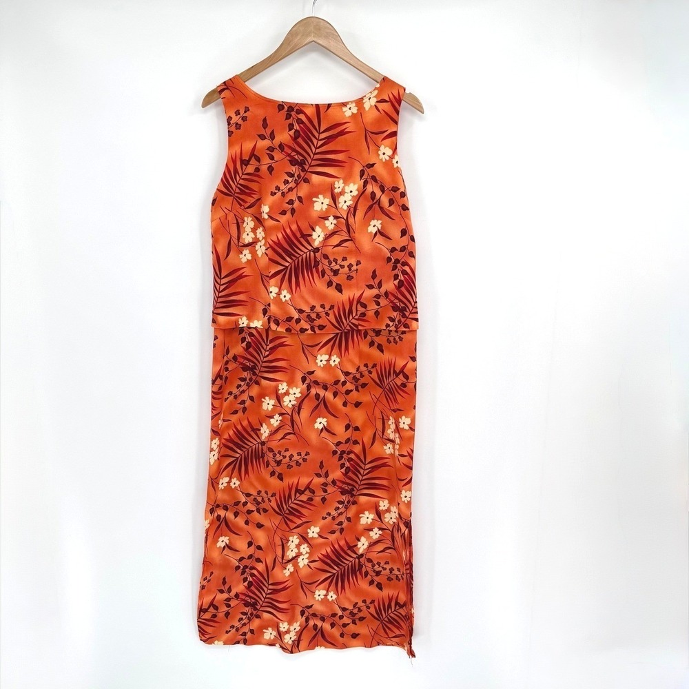 Coldwater Creek Vtg Orange Floral Hawaiian Print Maxi Dress Women's Sz 12